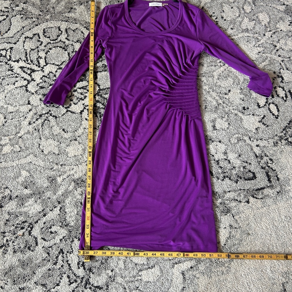 Calvin Klein Purple Sheath Dress Long Sleeve V-Neck